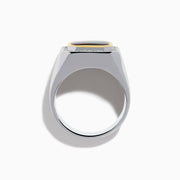 A bold Mens 925 Sterling Silver Ammolite and Diamond Ring showcasing a large, rectangular ammolite with green and red tones, framed by sparkling diamonds—an eye-catching piece for any mens jewelry collection.