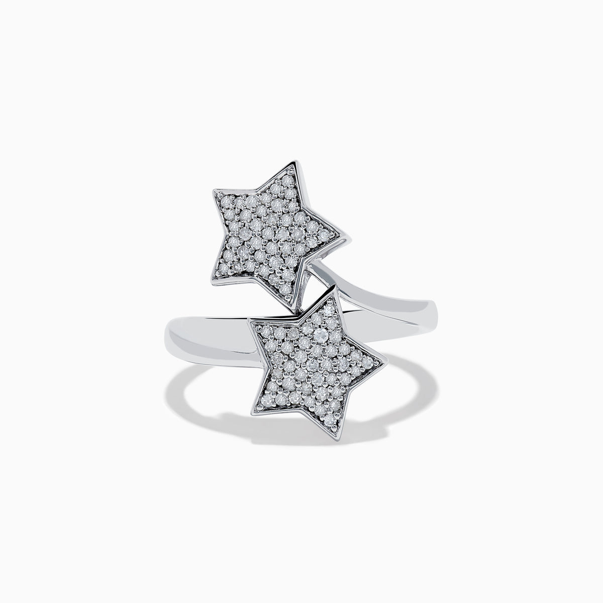 The Novelty 925 Sterling Silver and Diamond Star Ring features two star-shaped settings with sparkling stones, crafted from sterling silver and shown against a white background.