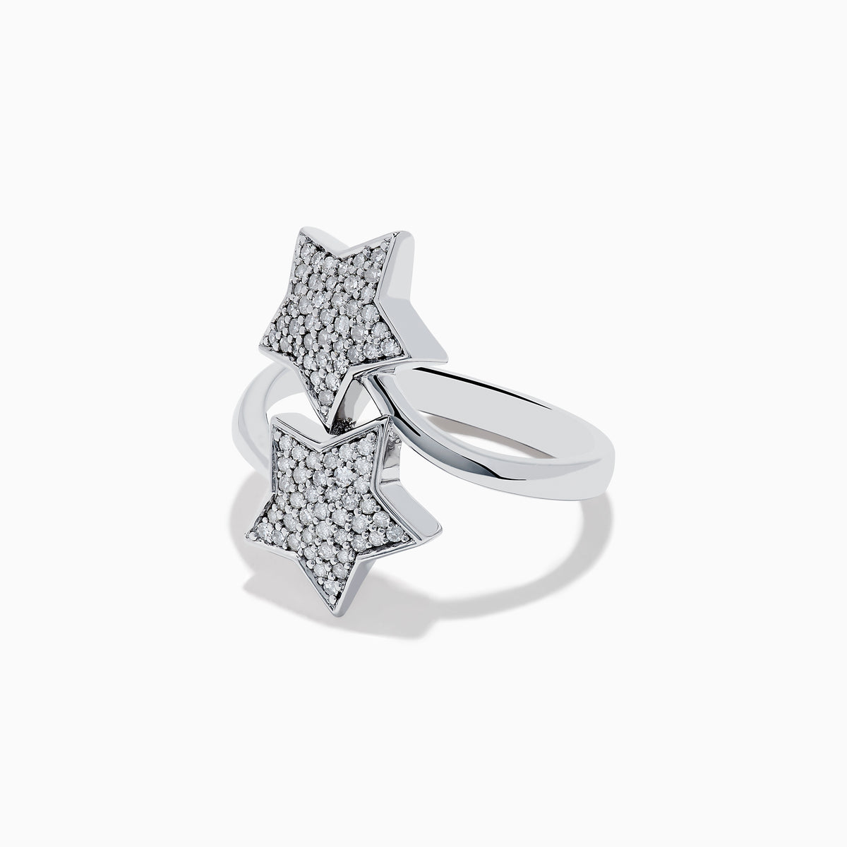 The Novelty 925 Sterling Silver and Diamond Star Ring features two star-shaped settings with sparkling stones, crafted from sterling silver and shown against a white background.