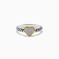 The 925 Sterling Silver Two Tone Gold Plated Diamond Heart Ring features a textured band and a gold-plated, diamond-encrusted heart centerpiece, shown against a plain white background.