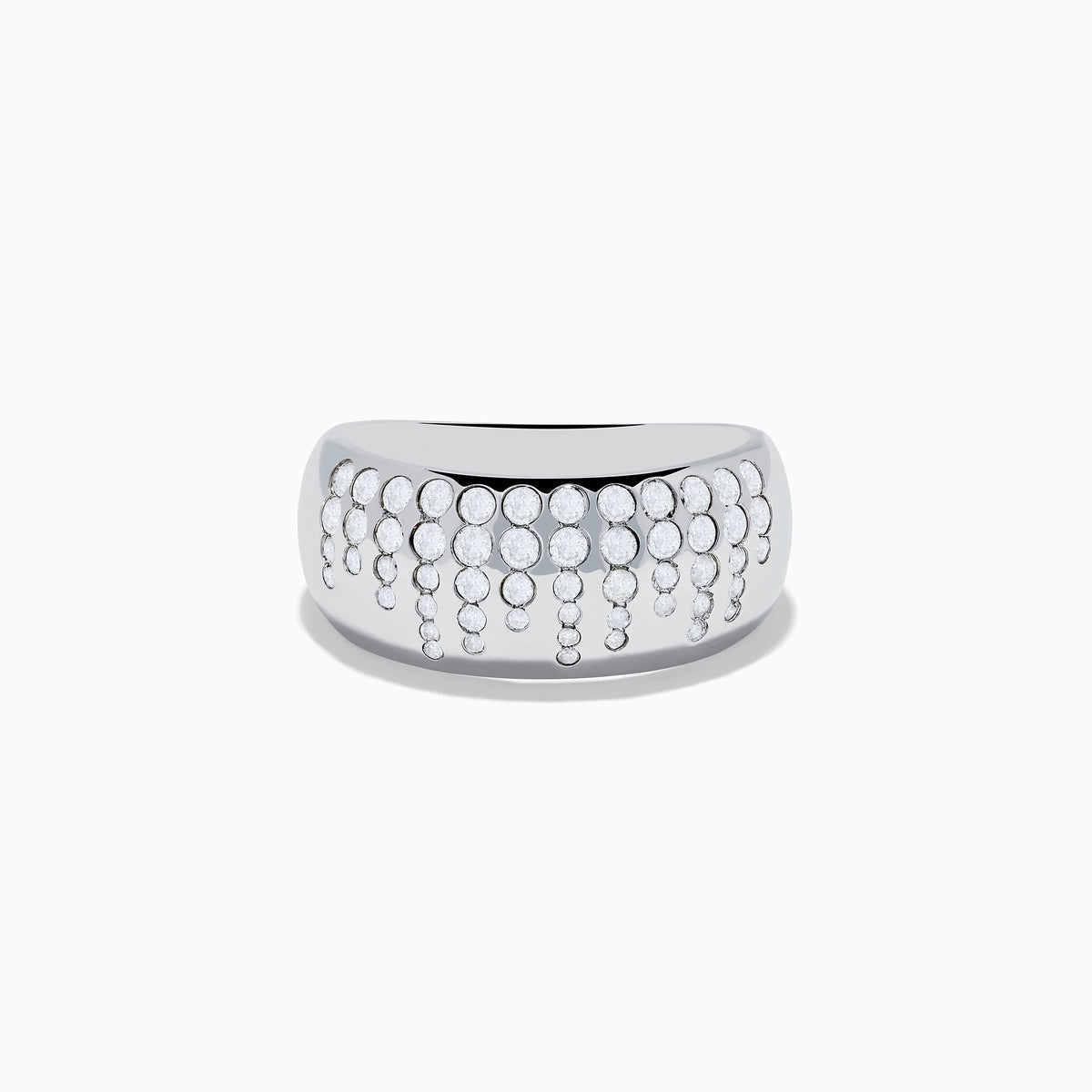 The 925 Sterling Silver Diamond Scattered Ring features rows of small round diamonds on the front, with some extending down in vertical lines for a sparkling, cascading look.