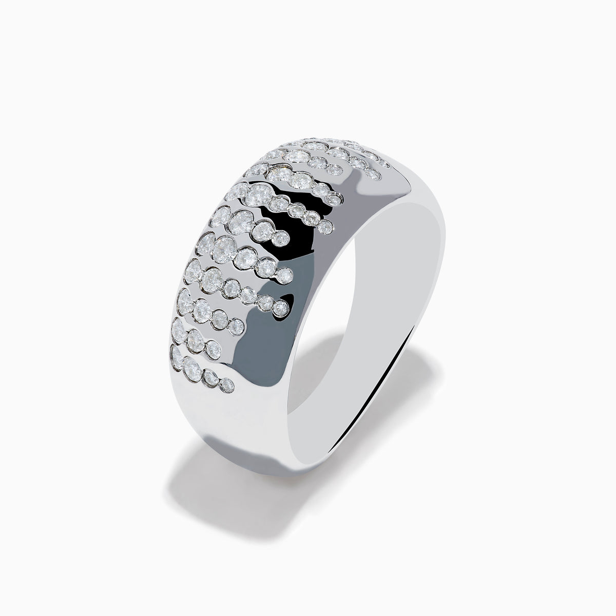 The 925 Sterling Silver Diamond Scattered Ring features rows of small round diamonds on the front, with some extending down in vertical lines for a sparkling, cascading look.