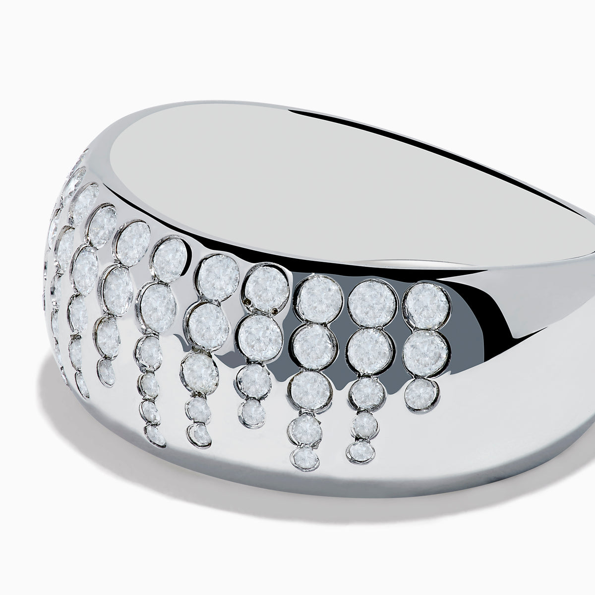 The 925 Sterling Silver Diamond Scattered Ring features rows of small round diamonds on the front, with some extending down in vertical lines for a sparkling, cascading look.