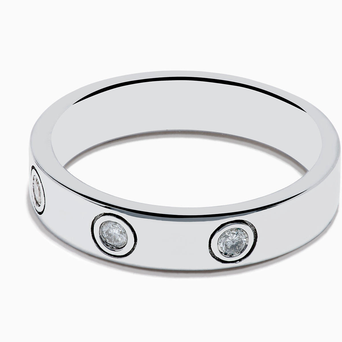 The 925 Sterling Silver Diamond Ring features three evenly spaced round diamonds set into a sleek silver band, shown against a plain white background.