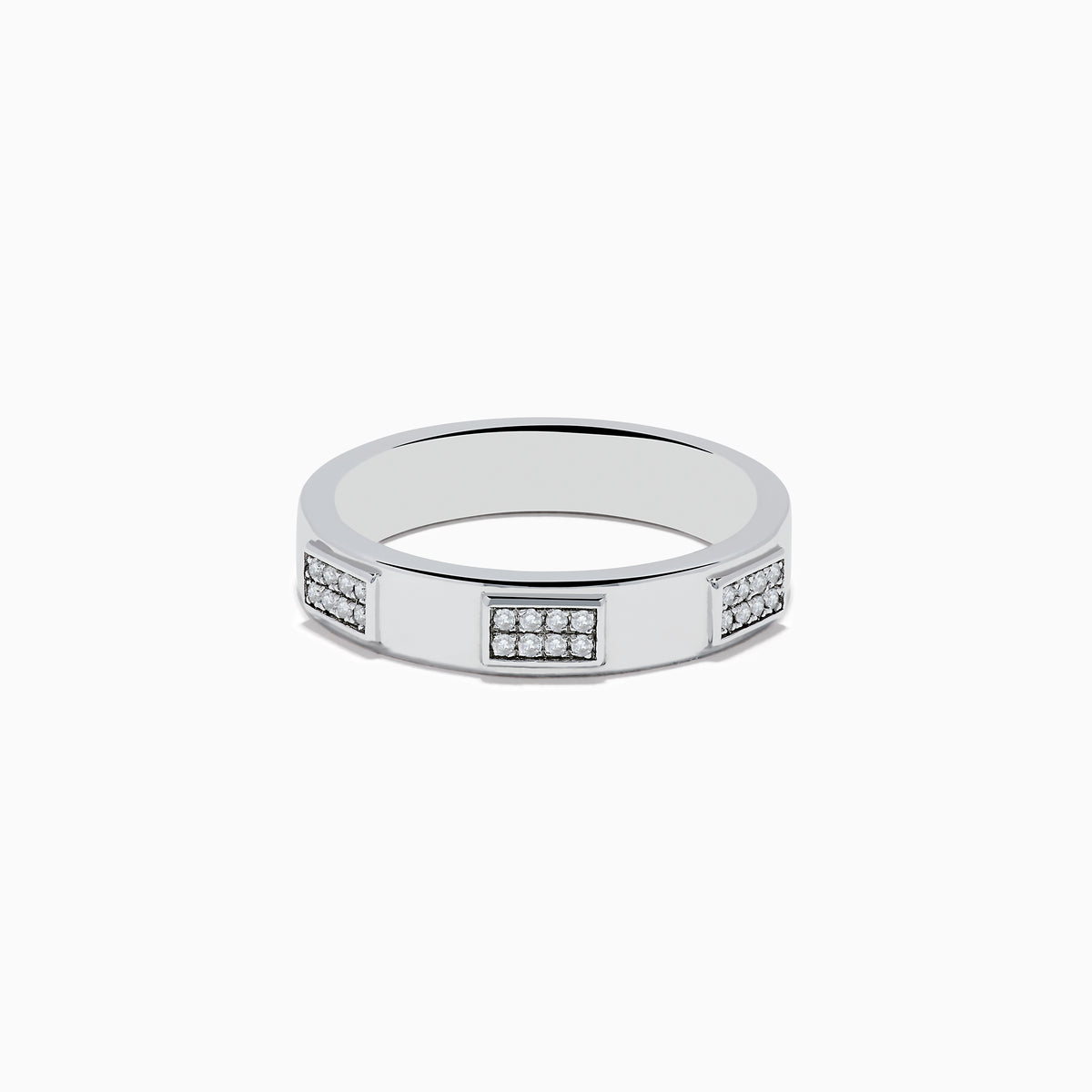 The 925 Sterling Silver Diamond Ring features three rectangular sections adorned with small, clear diamonds, shown against a plain white background.