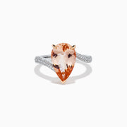 14K Rose and White Gold Morganite and Diamond Pear-Shaped Solitaire Ring