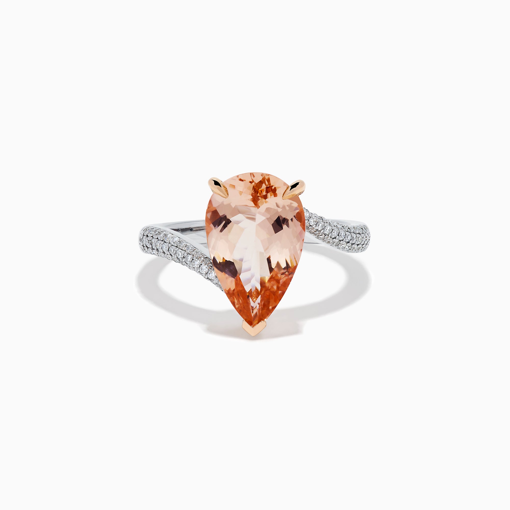 14K Rose and White Gold Morganite and Diamond Pear-Shaped Solitaire Ring