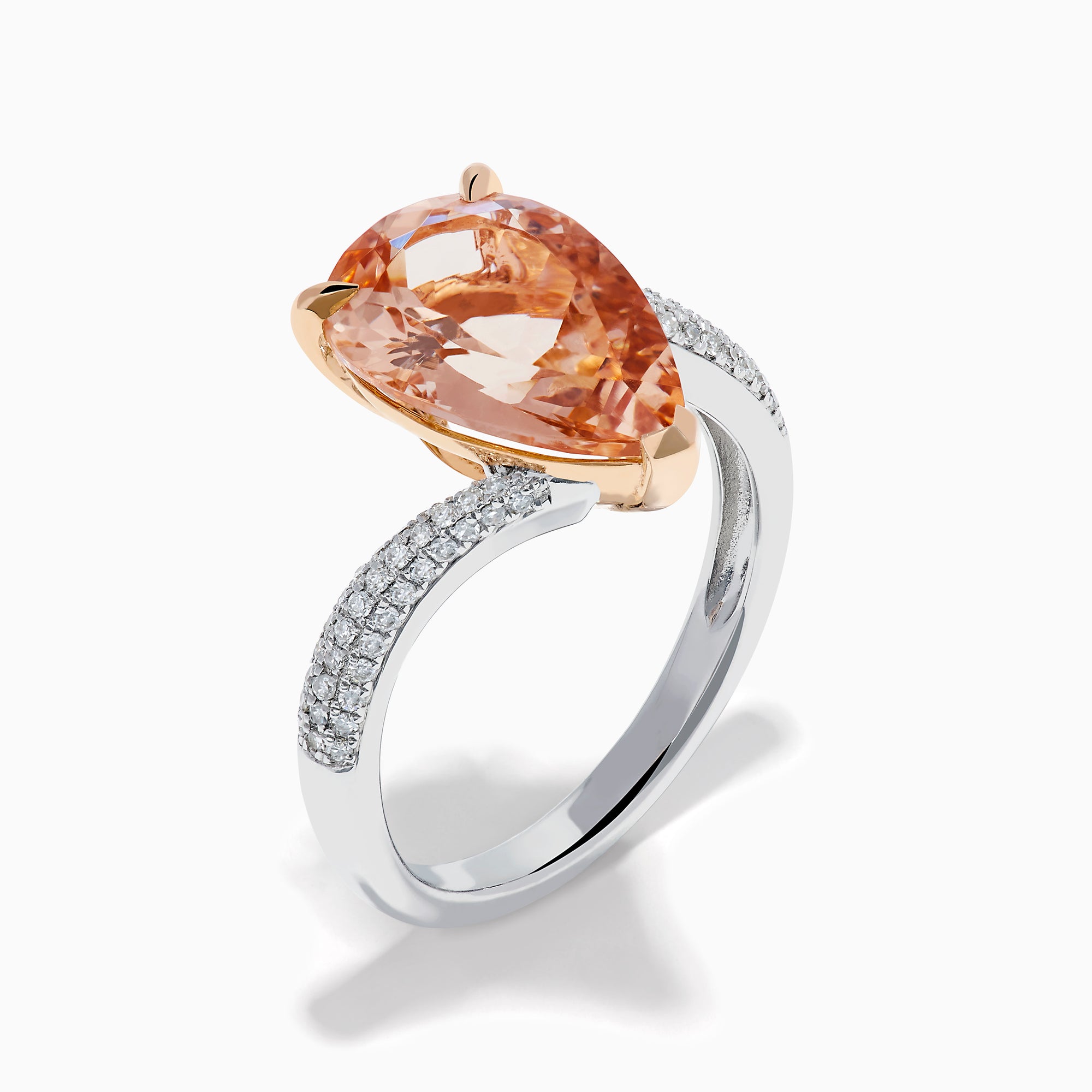 14K Rose and White Gold Morganite and Diamond Pear-Shaped Solitaire Ring