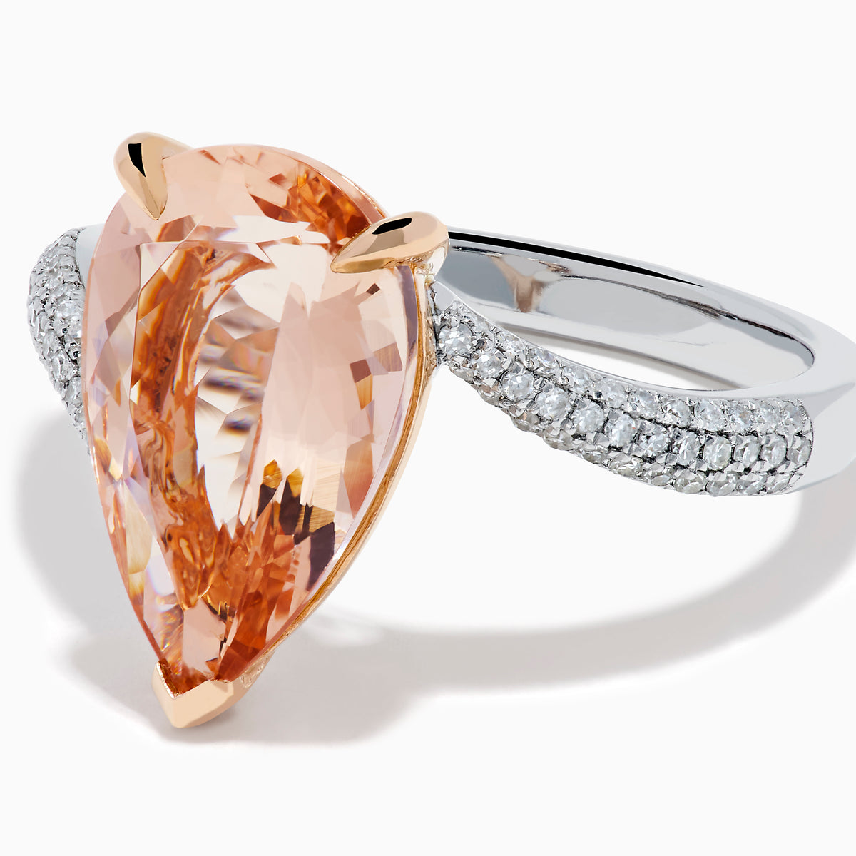 14K Rose and White Gold Morganite and Diamond Pear-Shaped Solitaire Ring