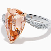 14K Rose and White Gold Morganite and Diamond Pear-Shaped Solitaire Ring