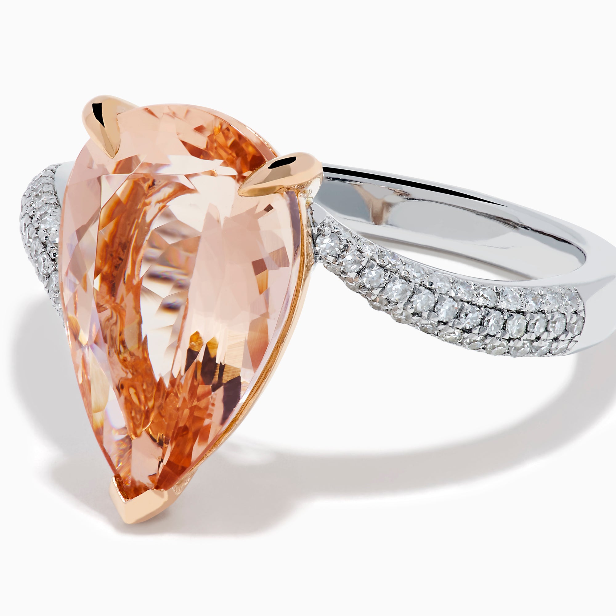 14K Rose and White Gold Morganite and Diamond Pear-Shaped Solitaire Ring
