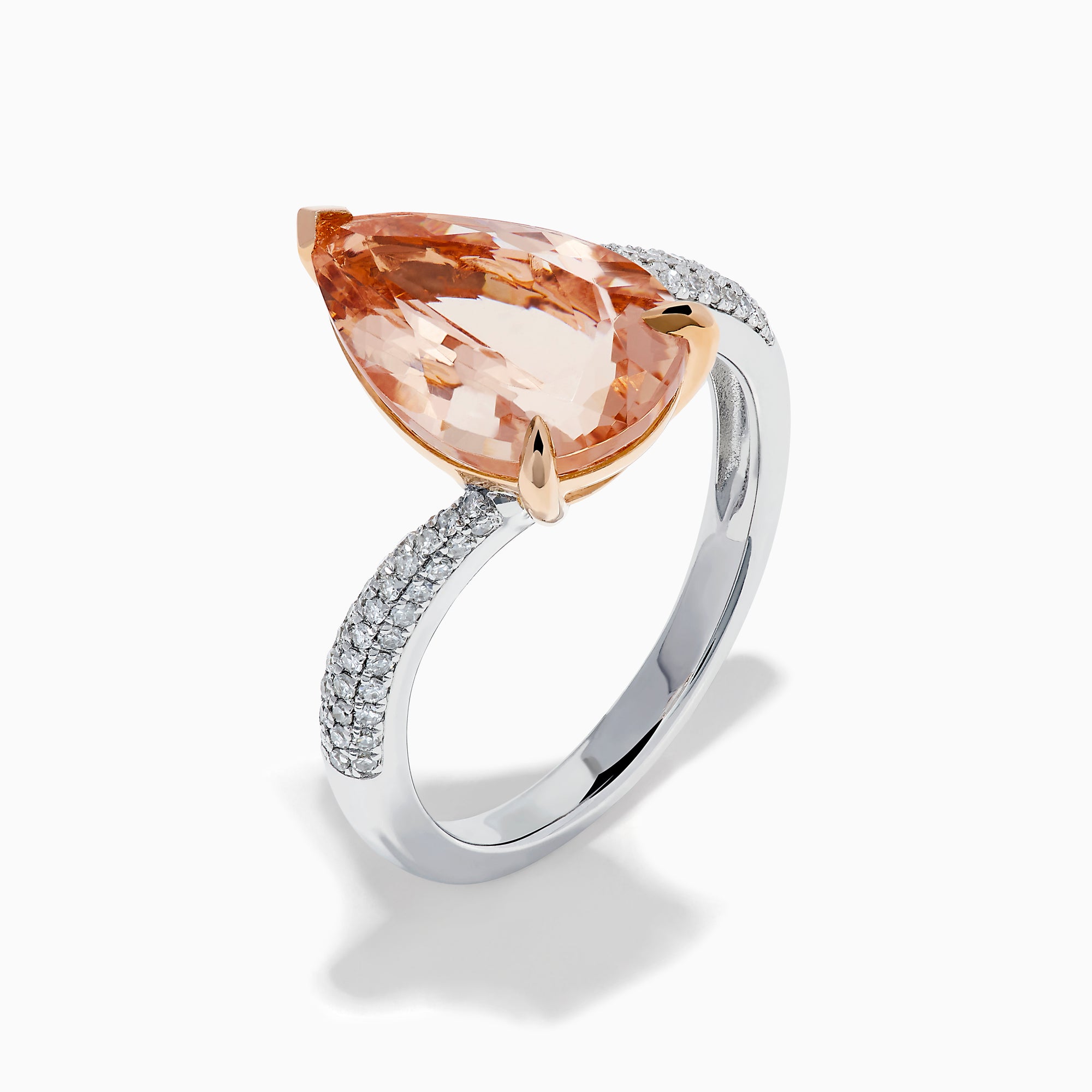 14K Rose and White Gold Morganite and Diamond Pear-Shaped Solitaire Ring