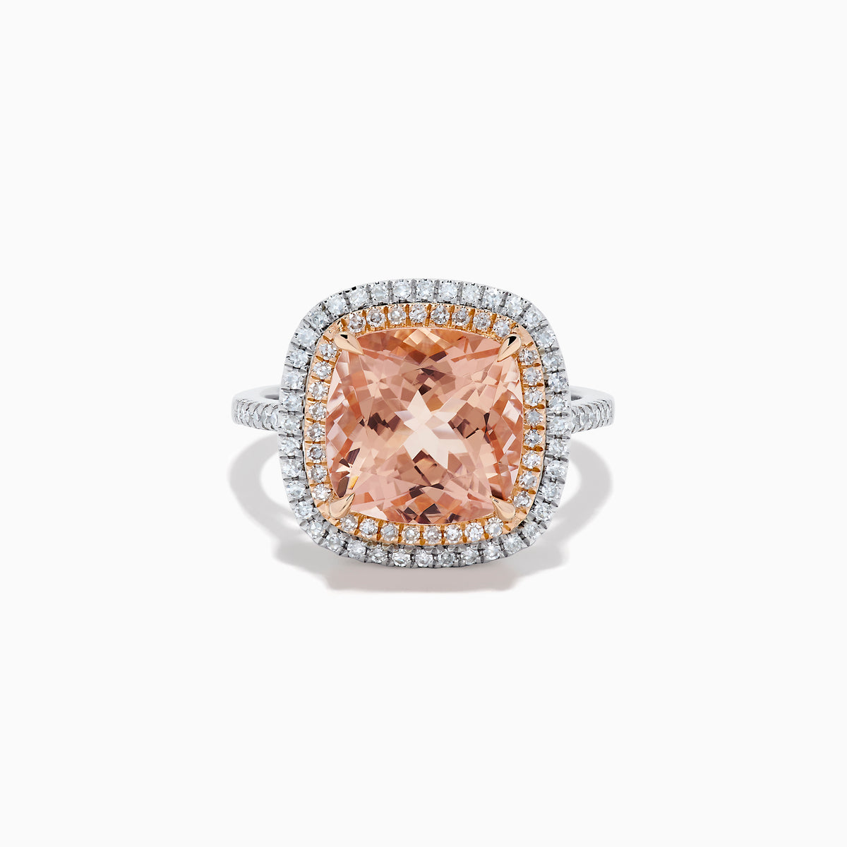 14K Rose and White Gold Morganite and Diamond Double Halo Ring
