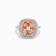 14K Rose and White Gold Morganite and Diamond Double Halo Ring