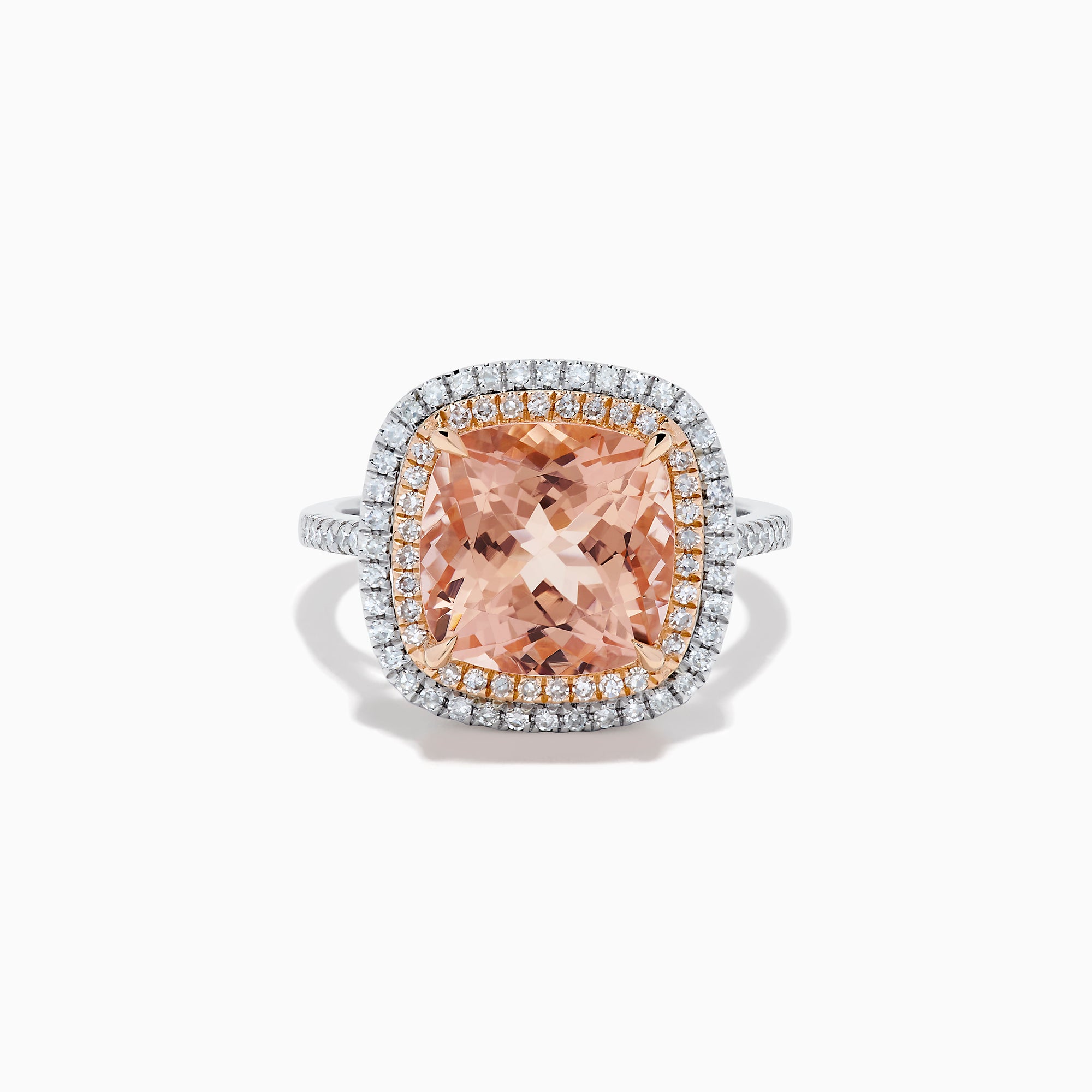 14K Rose and White Gold Morganite and Diamond Double Halo Ring