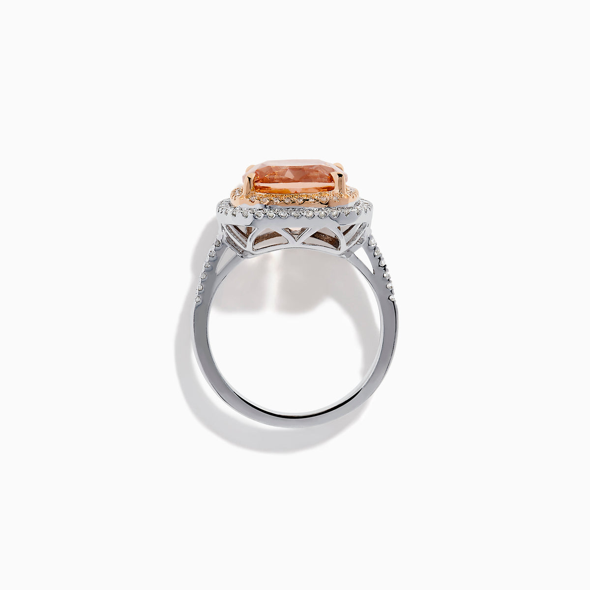 14K Rose and White Gold Morganite and Diamond Double Halo Ring