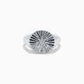 The 925 Sterling Silver Diamond Star Ring features a raised, textured starburst design on its circular face with a central cluster of sparkling stones.