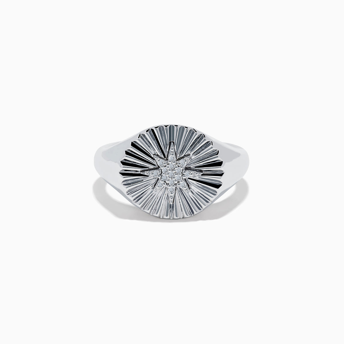 The 925 Sterling Silver Diamond Star Ring features a raised, textured starburst design on its circular face with a central cluster of sparkling stones.