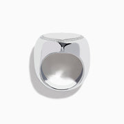 The 925 Sterling Silver Diamond Bubble Heart Ring features a smooth, reflective heart shape bordered by sparkling diamond-like gems, set against a white background.
