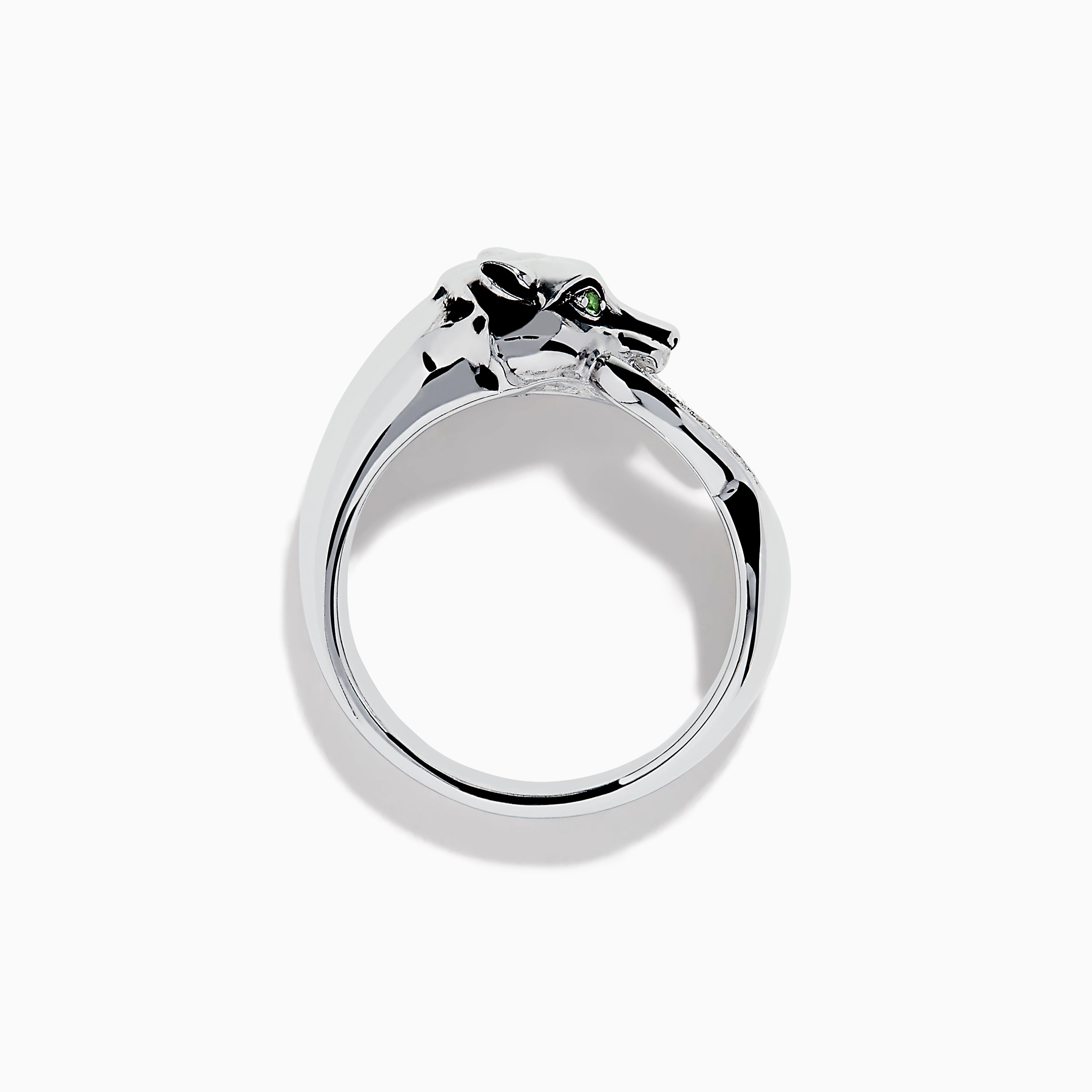 925 Sterling Silver Tsavorite and Diamond Panther Ring