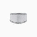 The 925 Sterling Silver Diamond Wide Ring features a brushed matte finish and rows of sparkling diamonds along the borders, displayed against a plain white background.