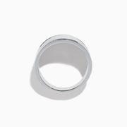 The 925 Sterling Silver Diamond Wide Ring features a brushed matte finish and rows of sparkling diamonds along the borders, displayed against a plain white background.