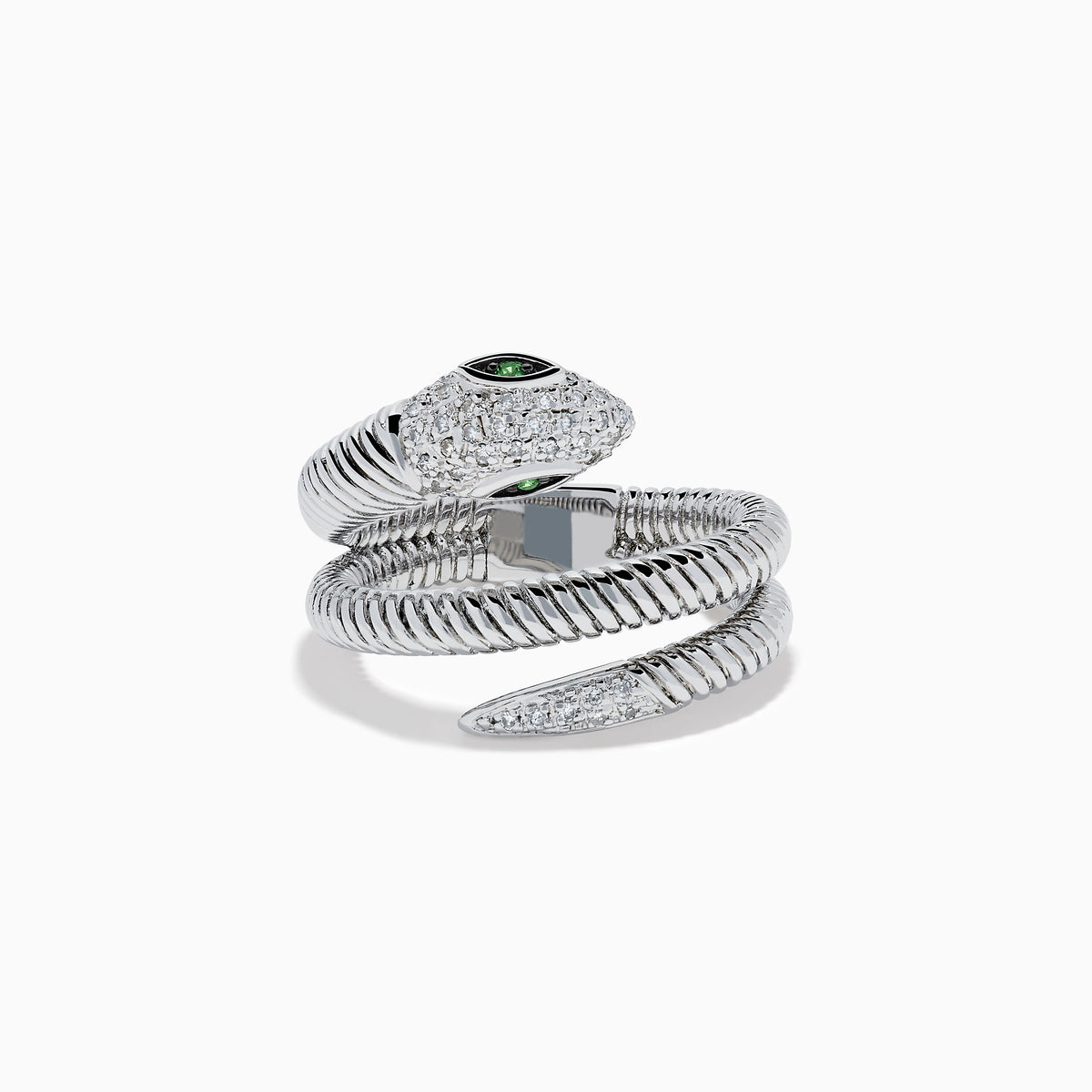 Sterling Silver Tsavorite and Diamond Snake Wrap Ring