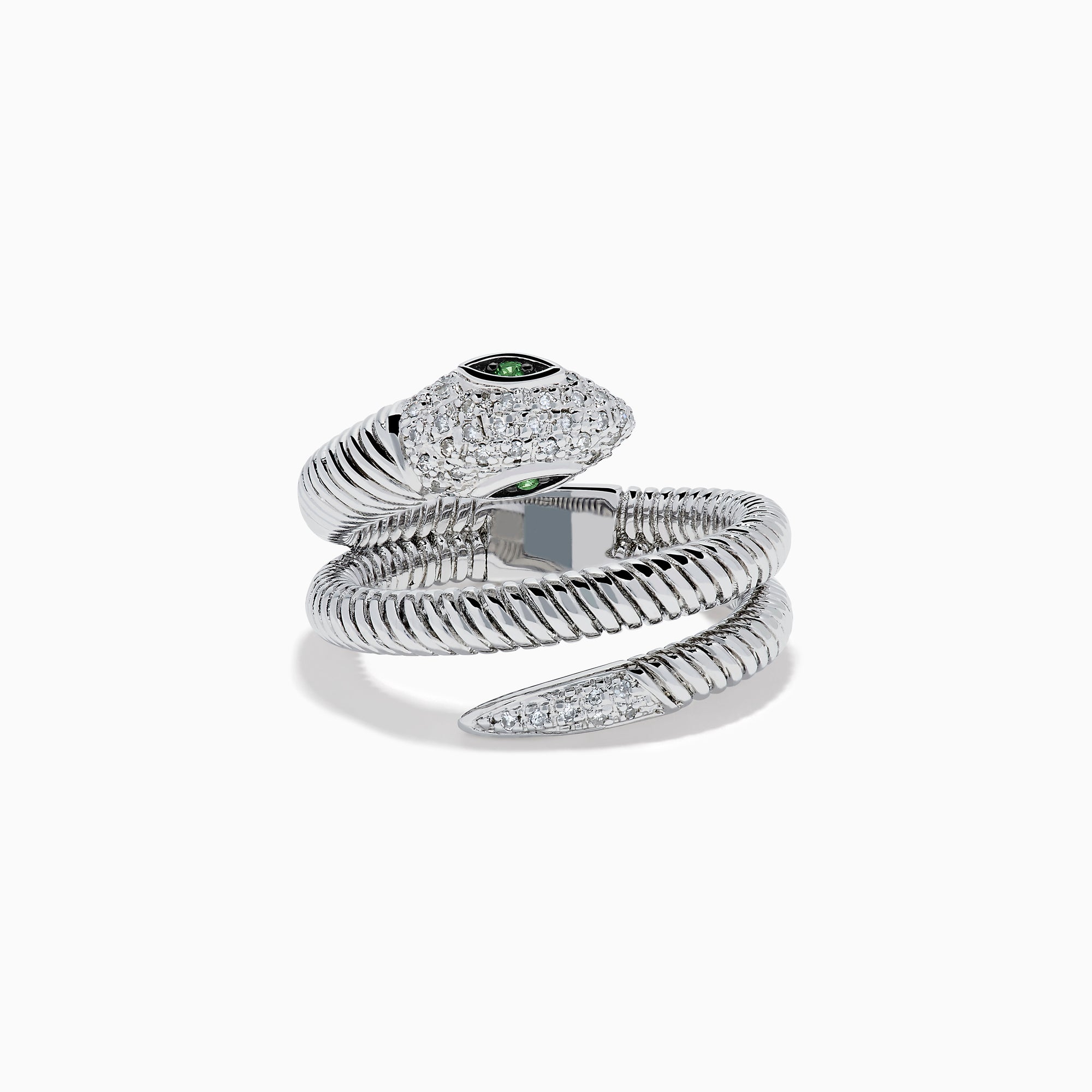 Sterling Silver Tsavorite and Diamond Snake Wrap Ring