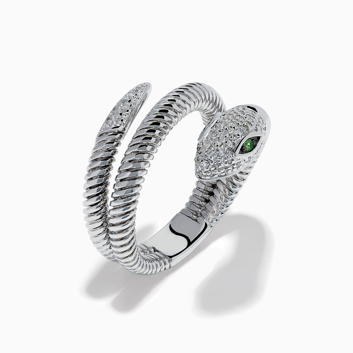 Sterling Silver Tsavorite and Diamond Snake Wrap Ring