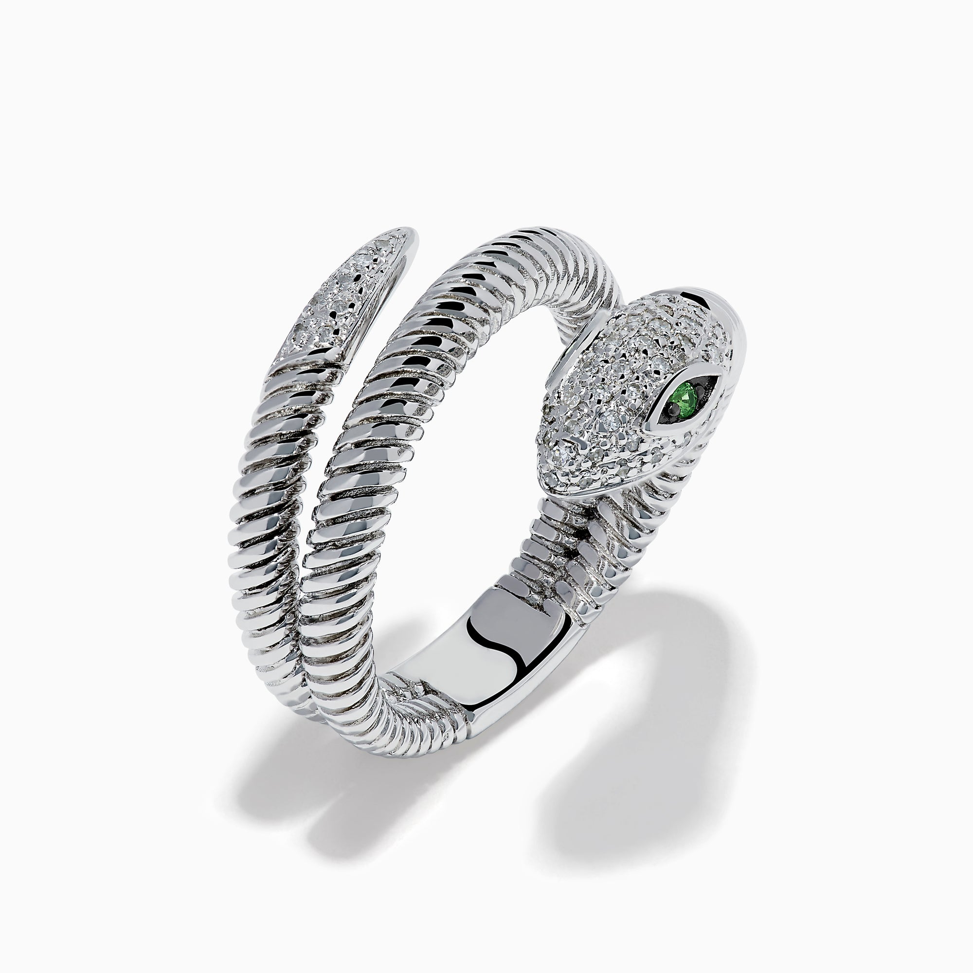Sterling Silver Tsavorite and Diamond Snake Wrap Ring