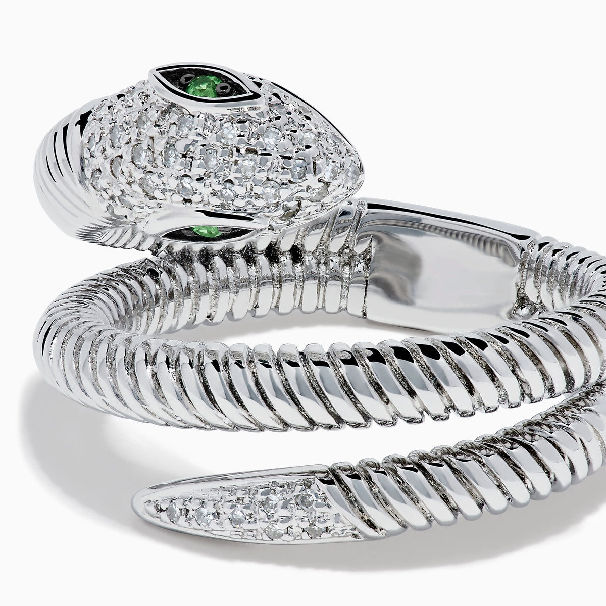 Sterling Silver Tsavorite and Diamond Snake Wrap Ring