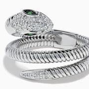 Sterling Silver Tsavorite and Diamond Snake Wrap Ring