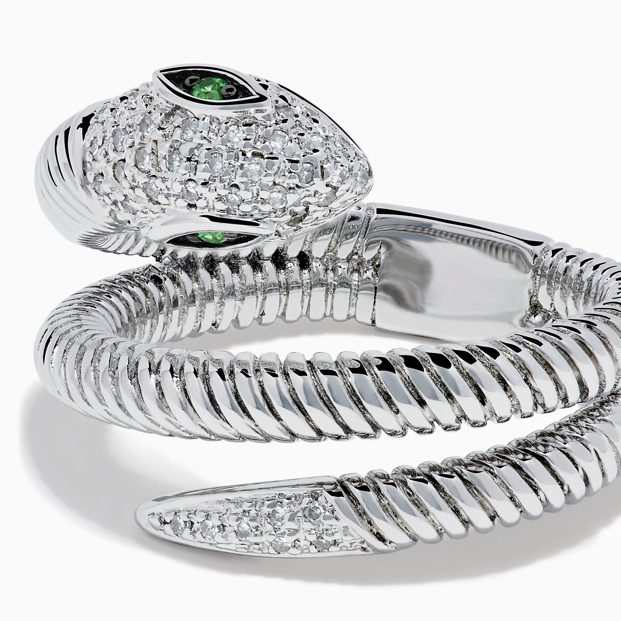 Sterling Silver Tsavorite and Diamond Snake Wrap Ring