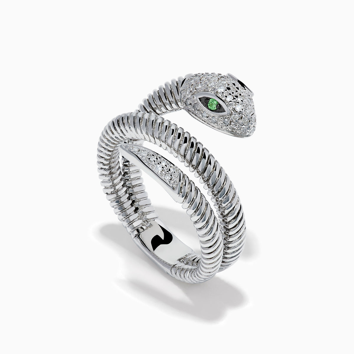 Sterling Silver Tsavorite and Diamond Snake Wrap Ring