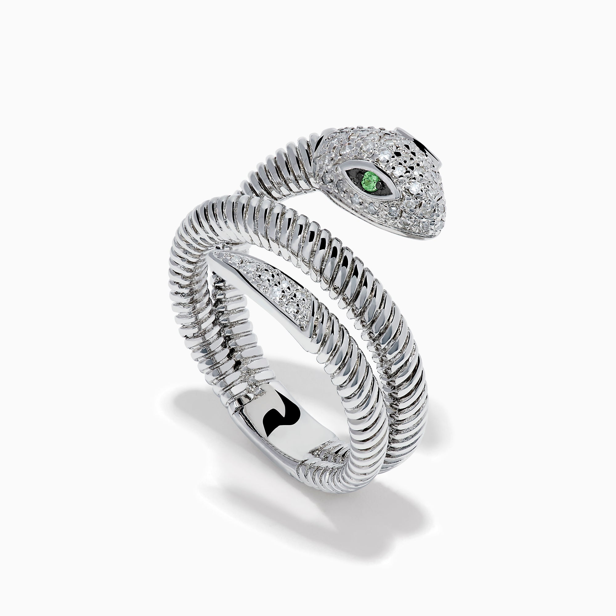 Sterling Silver Tsavorite and Diamond Snake Wrap Ring
