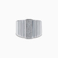 The 925 Sterling Silver Diamond Band Ring features vertical ridges and a rectangular center adorned with rows of sparkling diamonds, shown against a plain white background.