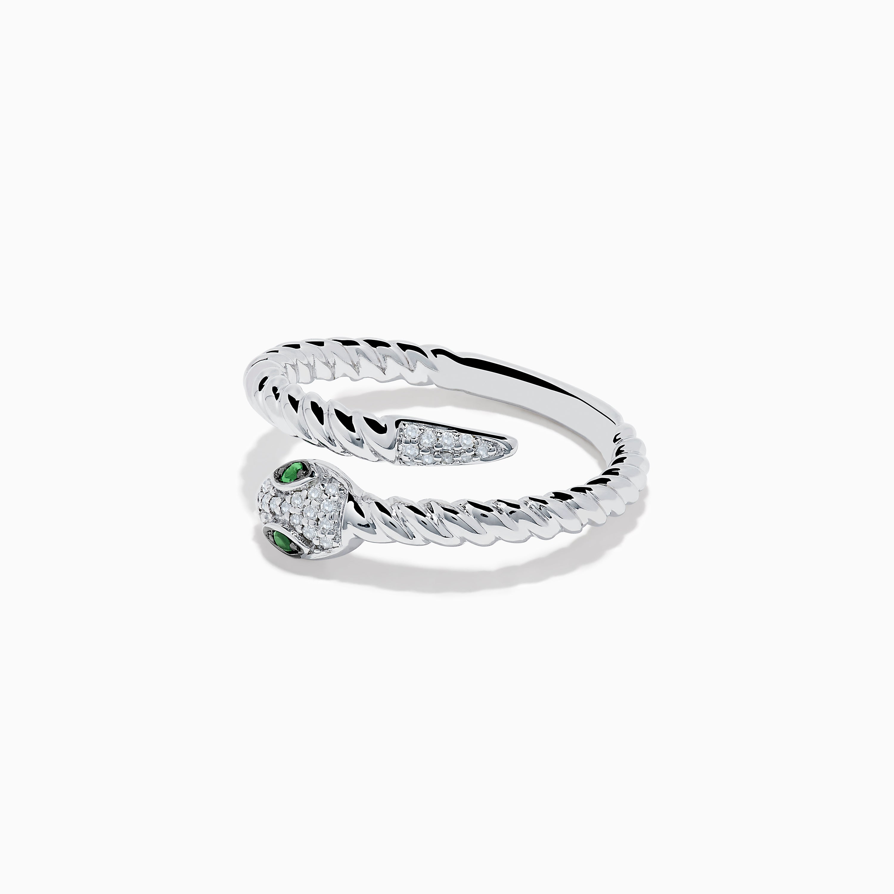 925 Sterling Silver Diamond and Tsavorite Snake Ring