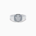 The 925 Sterling Silver Diamond Hamsa Ring features a round face adorned with small clear stones, giving it a sparkling finish.