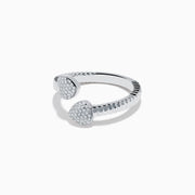 The 925 Sterling Silver Diamond Bypass Heart Ring features two heart-shaped ends encrusted with sparkling white gemstones, elegantly set against a plain white background.