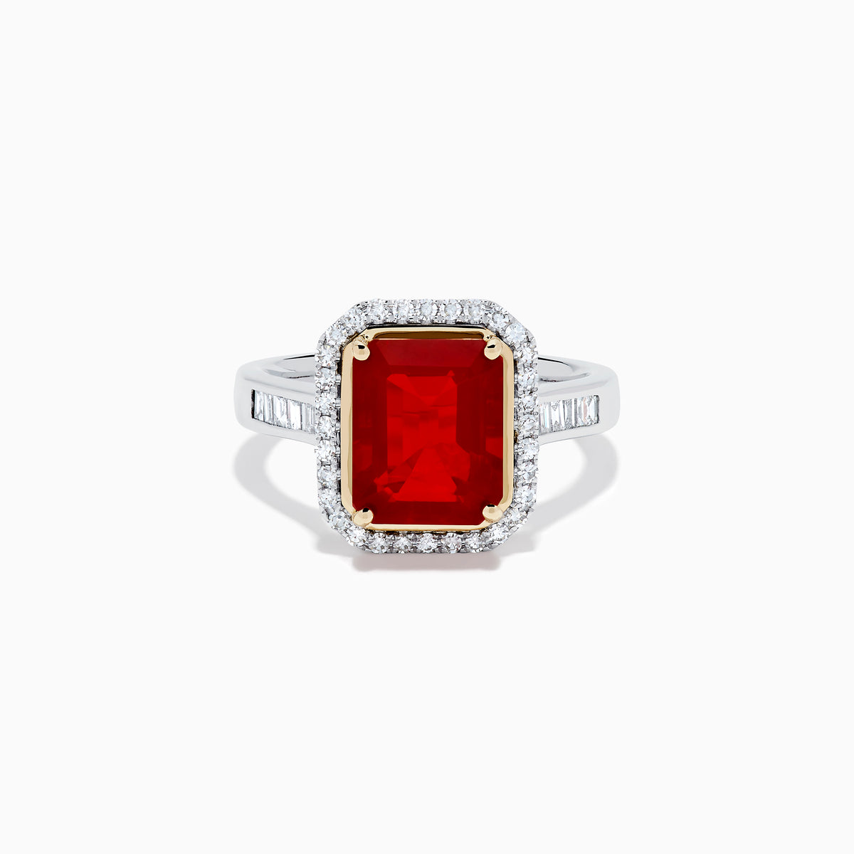 14K Yellow and White Gold Fire Opal and Diamond Halo Ring