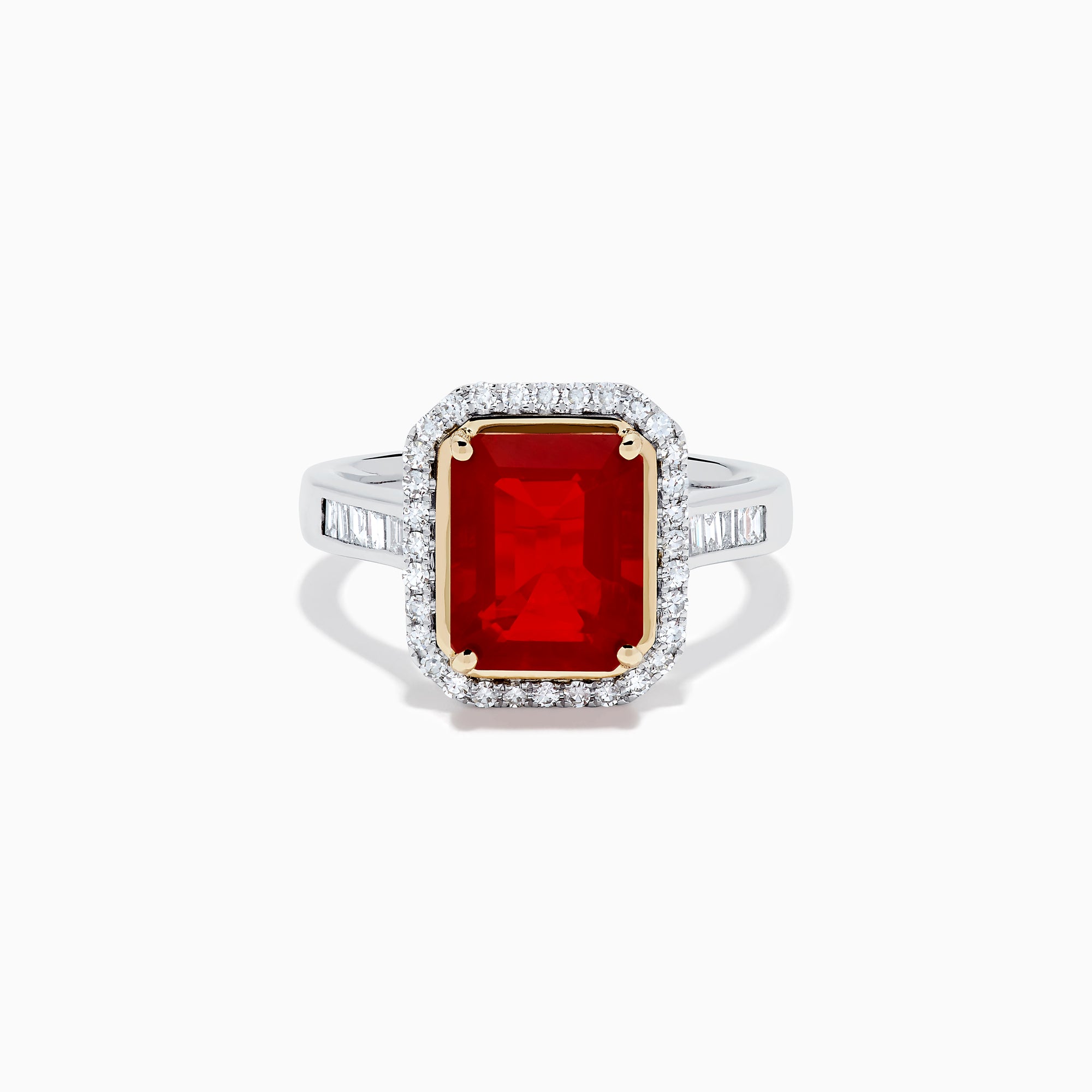14K Yellow and White Gold Fire Opal and Diamond Halo Ring