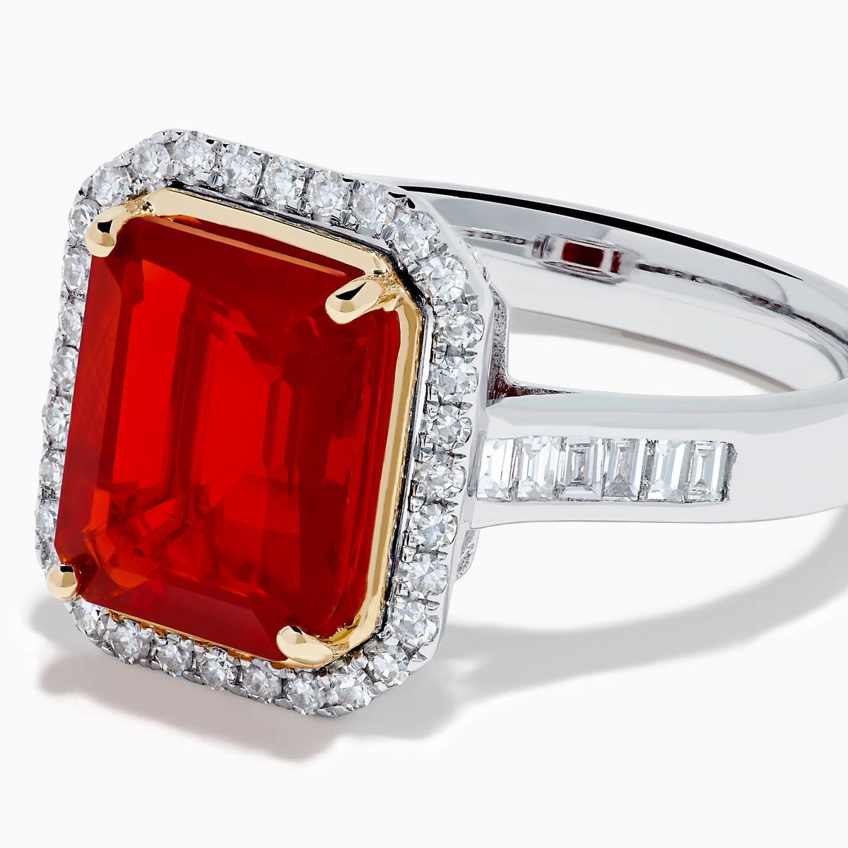 14K Yellow and White Gold Fire Opal and Diamond Halo Ring