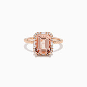 14K Rose Gold Morganite and Diamond Emerald-Cut Halo Ring