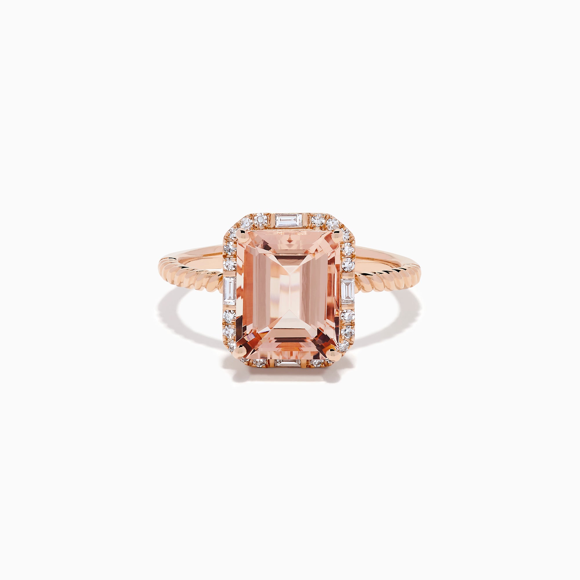 14K Rose Gold Morganite and Diamond Emerald-Cut Halo Ring