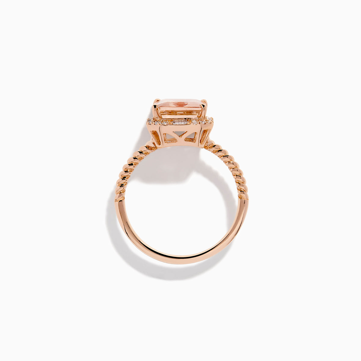 14K Rose Gold Morganite and Diamond Emerald-Cut Halo Ring