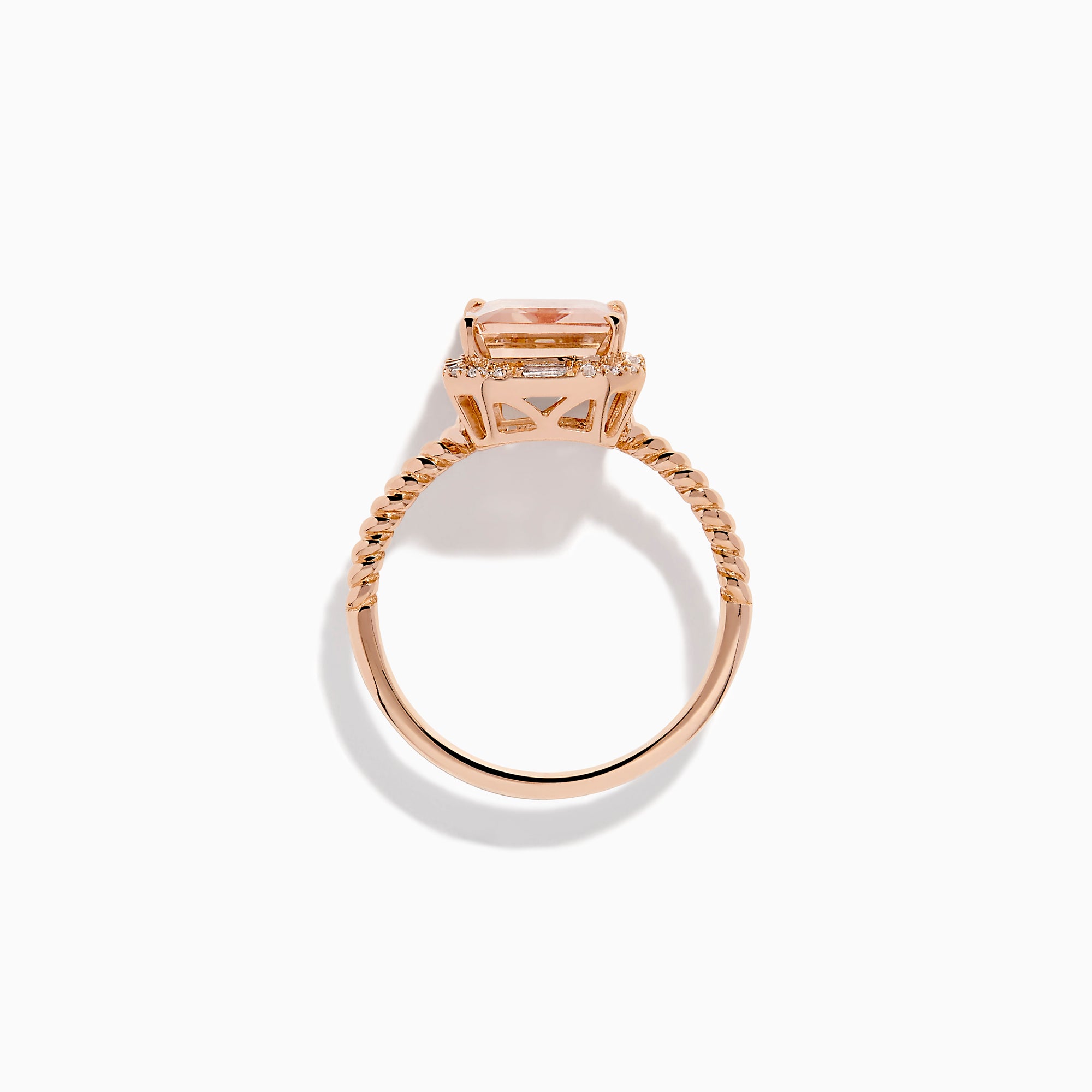 14K Rose Gold Morganite and Diamond Emerald-Cut Halo Ring
