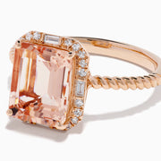 14K Rose Gold Morganite and Diamond Emerald-Cut Halo Ring