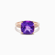 14K Rose Gold Amethyst and Diamond Solitaire Ring