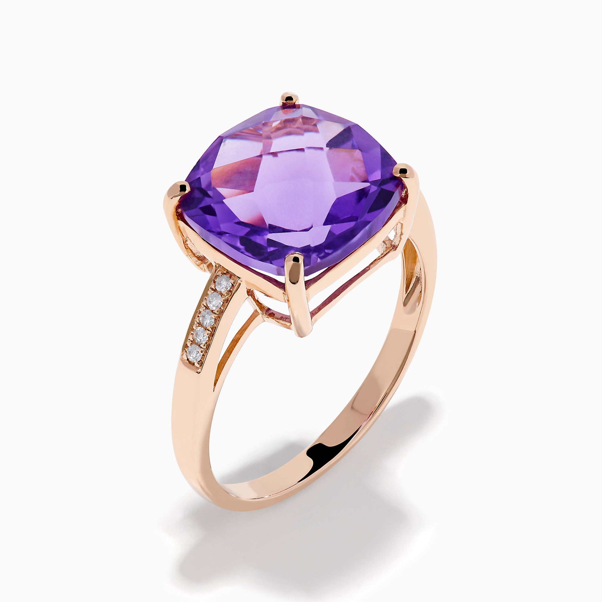 14K Rose Gold Amethyst and Diamond Solitaire Ring