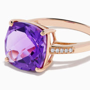 14K Rose Gold Amethyst and Diamond Solitaire Ring